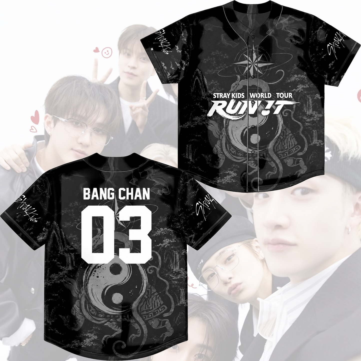 Stray Kids Run It World Tour Baseball Jersey Black Dragon Kpop Merch Gift For Fans