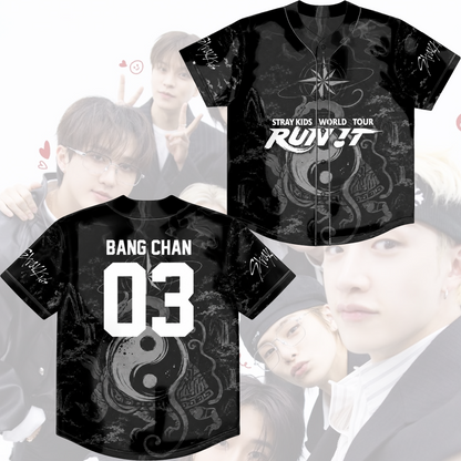Stray Kids Run It World Tour Baseball Jersey Black Dragon Kpop Merch Gift For Fans