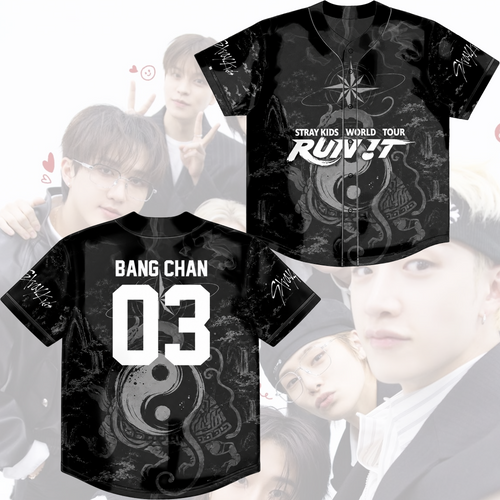 Stray Kids Run It World Tour Baseball Jersey Black Dragon Kpop Merch Gift For Fans