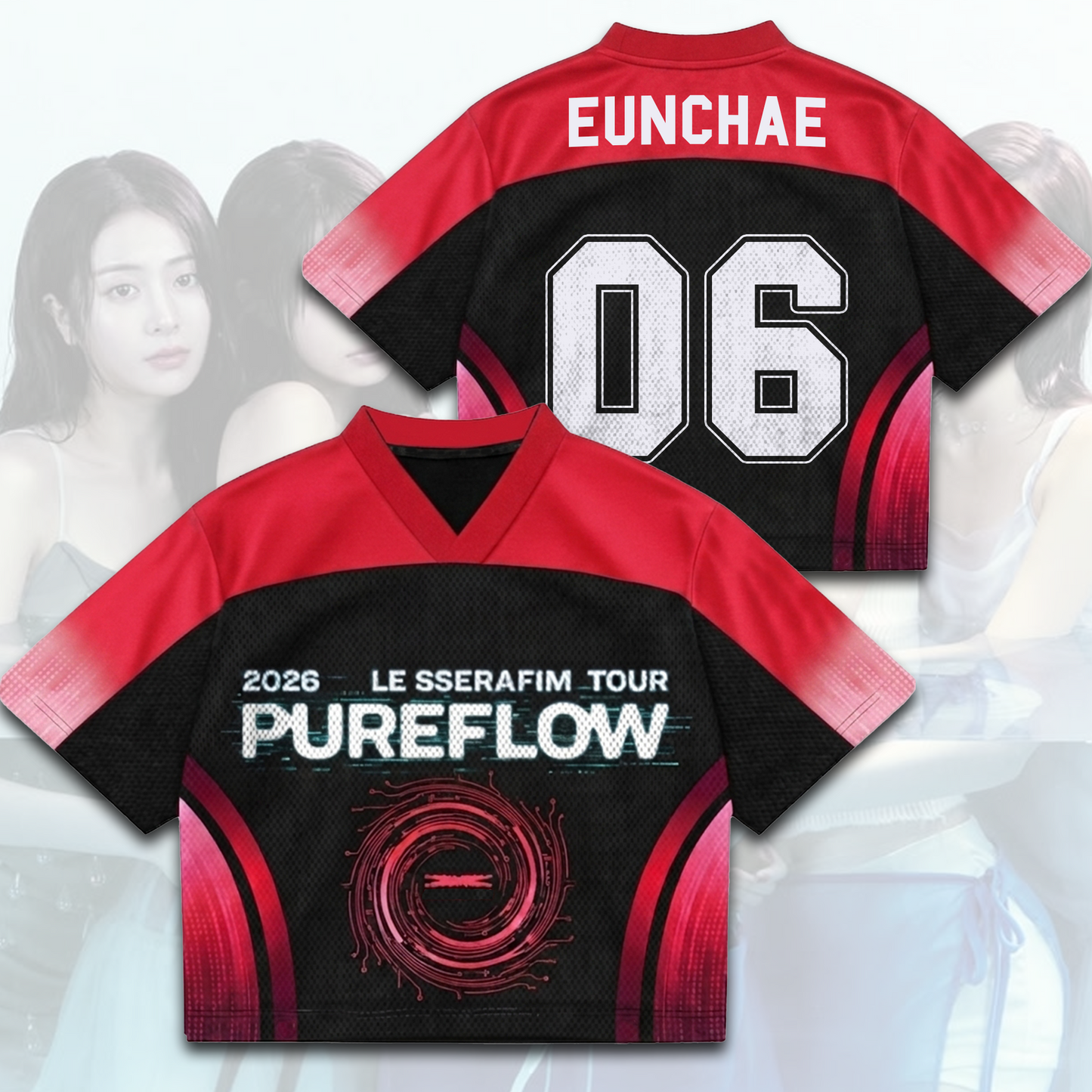 Edgy Le Sserafim PureFLow World Tour Mixed Mesh Jersey Gift For Fans