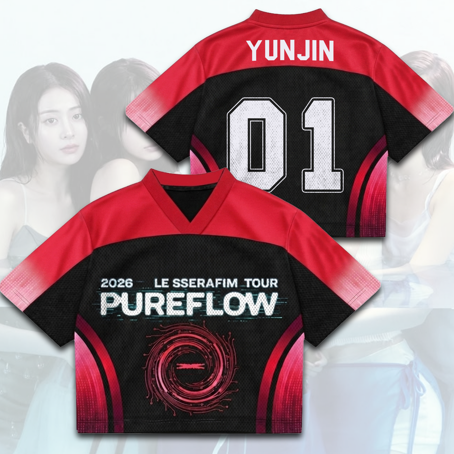 Edgy Le Sserafim PureFLow World Tour Mixed Mesh Jersey Gift For Fans
