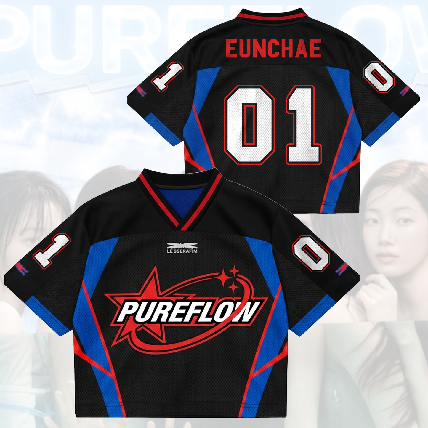 Sporty Le Sserafim PureFLow World Tour Mixed Mesh Jersey Gift For Fans