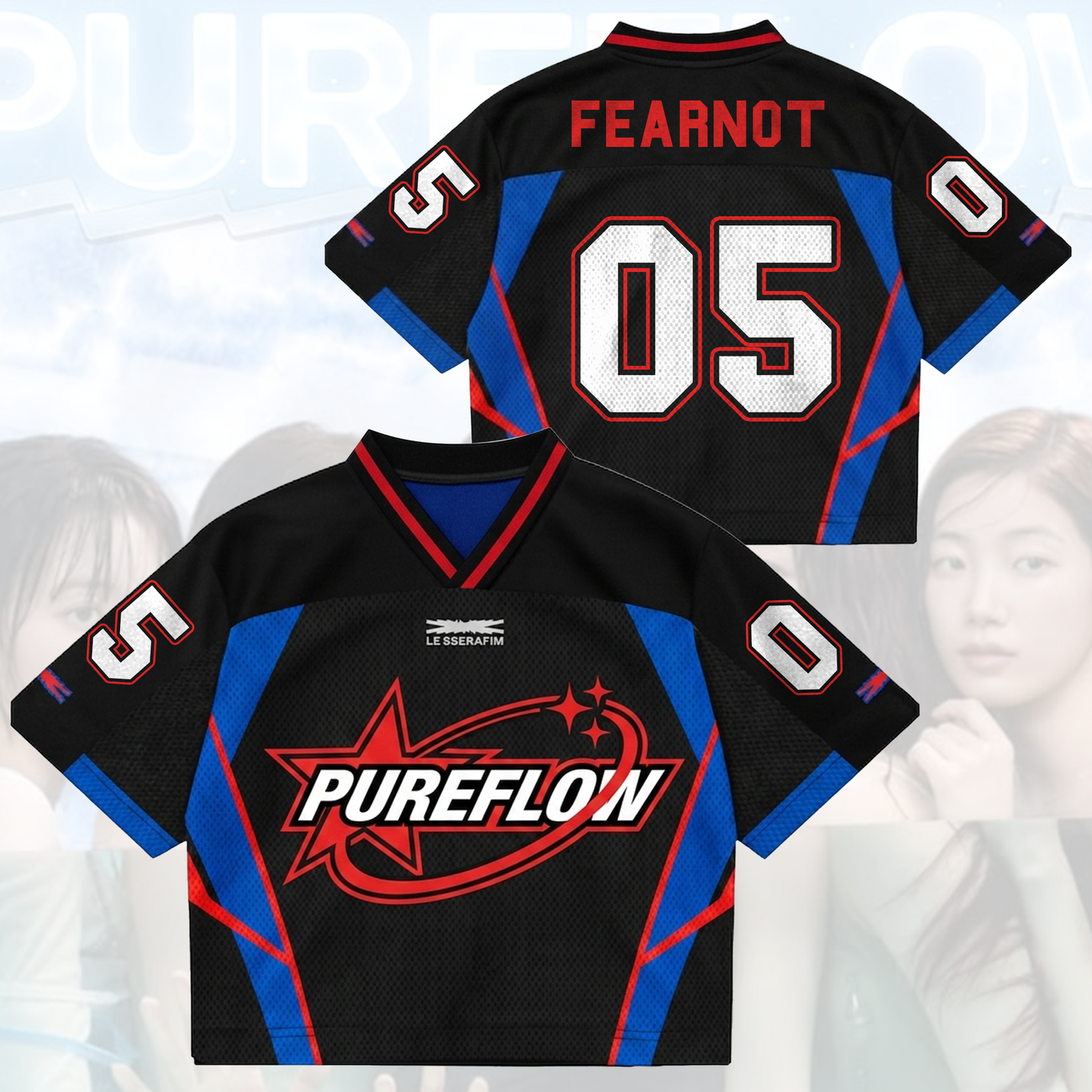 Sporty Le Sserafim PureFLow World Tour Mixed Mesh Jersey Gift For Fans