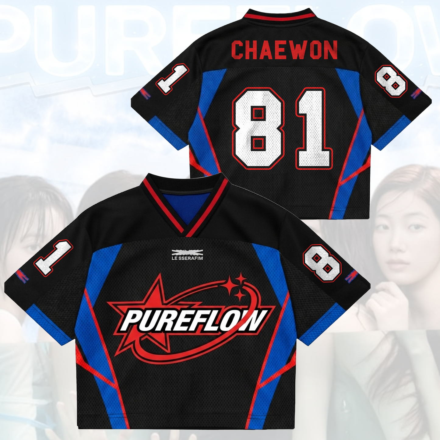 Sporty Le Sserafim PureFLow World Tour Mixed Mesh Jersey Gift For Fans