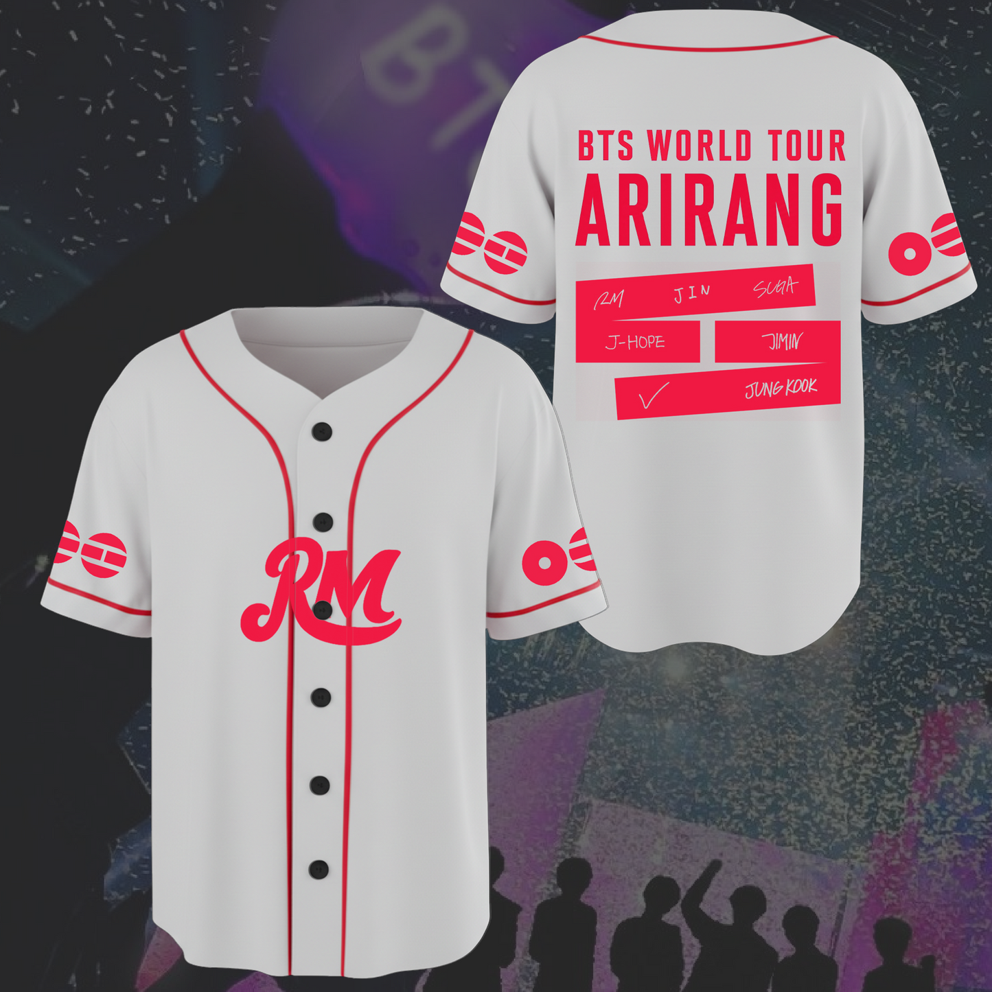 Explosive BTS World Tour Arirang White Baseball Jersey