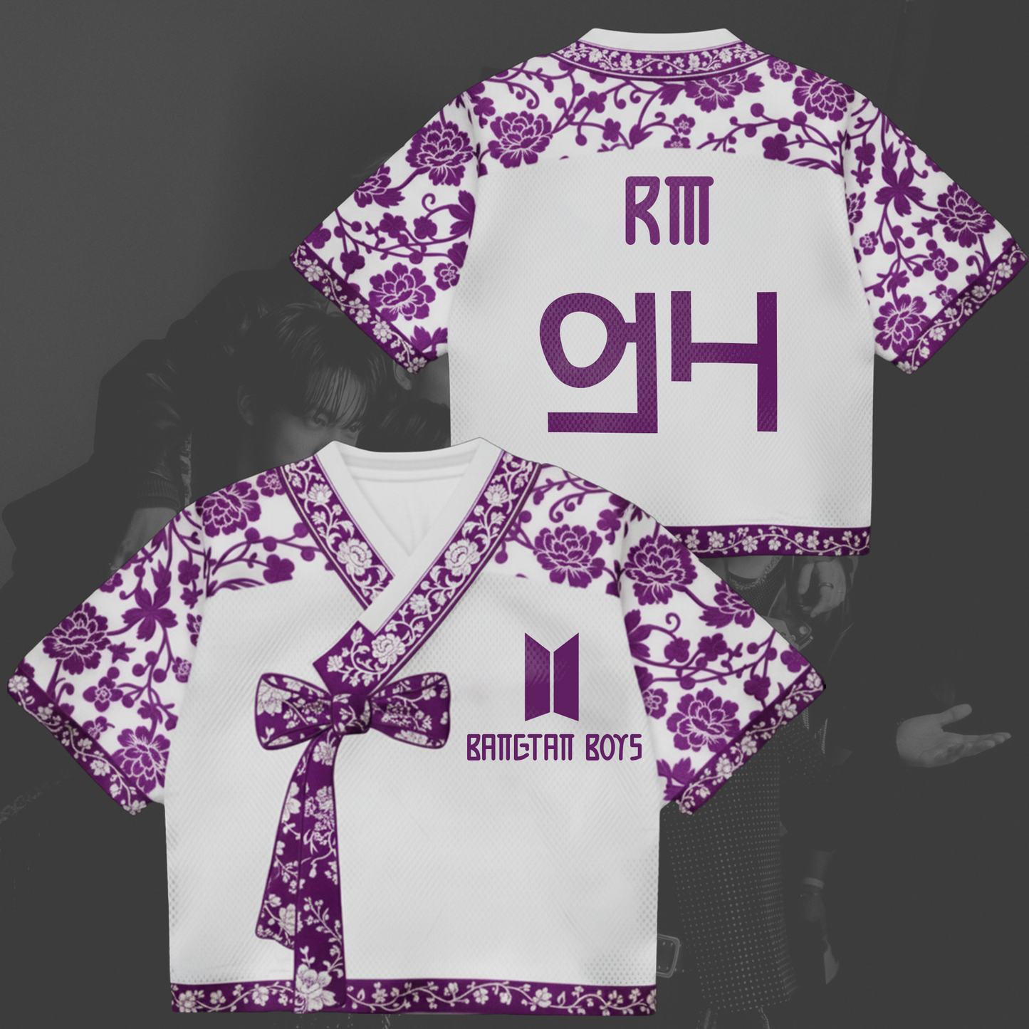 Flowery Purple Soul Arirang World Tour Hanbok Style Mixed Mesh Jersey Gift For Army