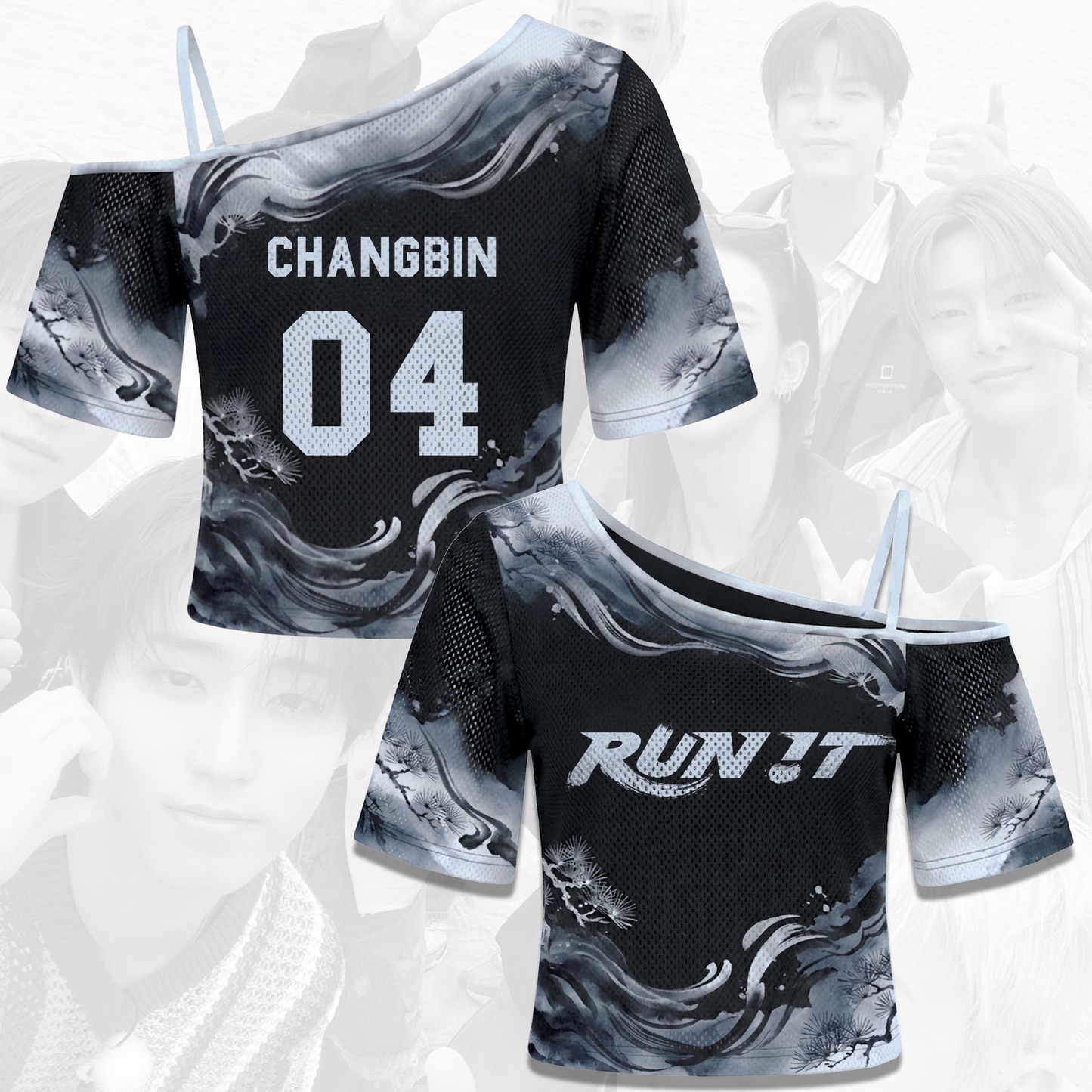 Monochrome Pine Stray Kids Run It World Tour Off Shoulder Mesh Stay Edition