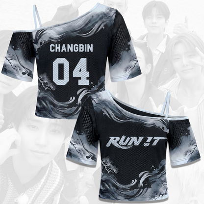 Monochrome Pine Stray Kids Run It World Tour Off Shoulder Mesh Stay Edition