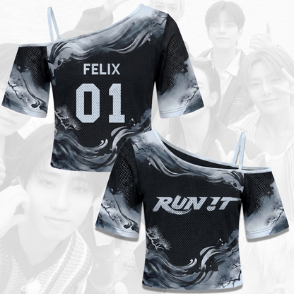 Monochrome Pine Stray Kids Run It World Tour Off Shoulder Mesh Stay Edition