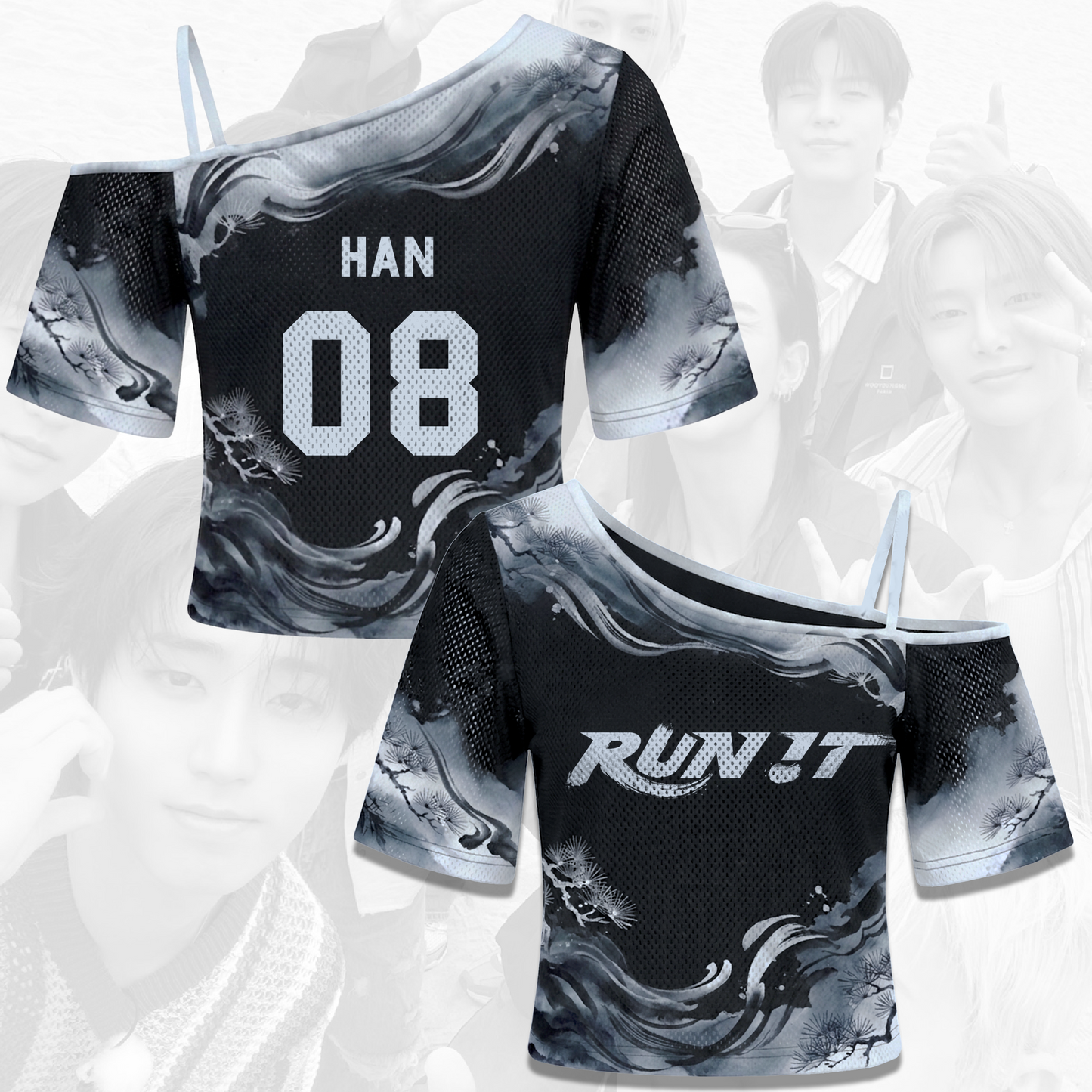 Monochrome Pine Stray Kids Run It World Tour Off Shoulder Mesh Stay Edition