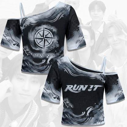 Monochrome Pine Stray Kids Run It World Tour Off Shoulder Mesh Stay Edition