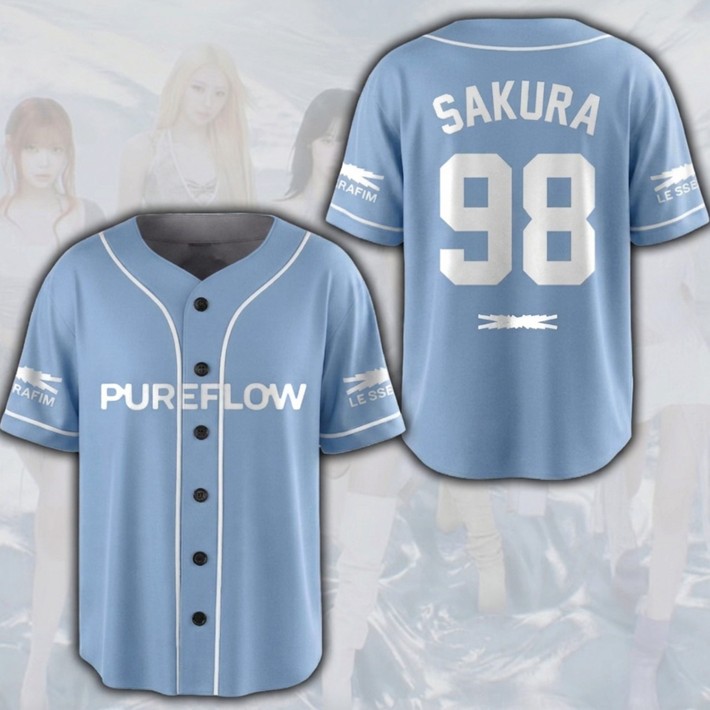 Pureflow World Tour Le Sserafim Blue Baseball Jersey Fan Edition