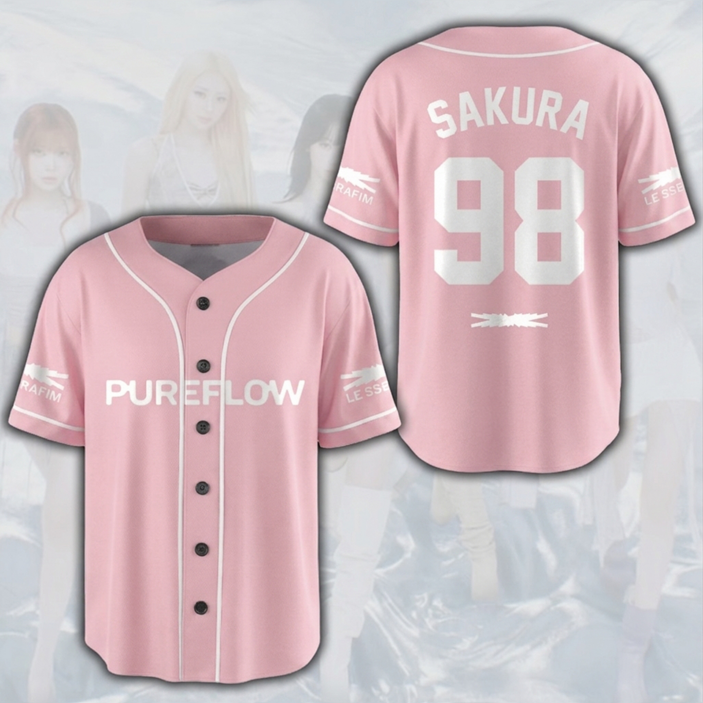 Pureflow World Tour Le Sserafim Pink Baseball Jersey Fan Gifts