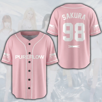 Pureflow World Tour Le Sserafim Pink Baseball Jersey Fan Gifts