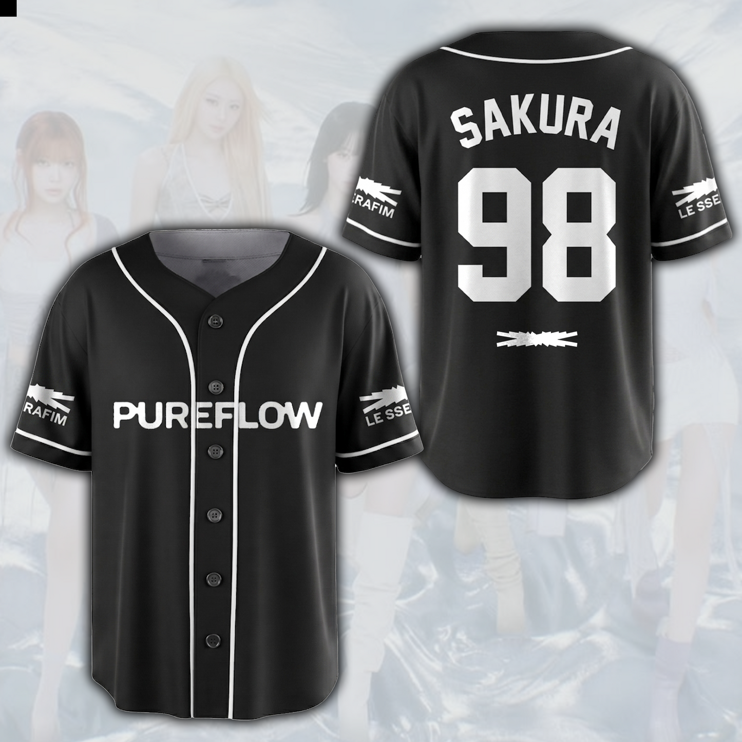 Pureflow World Tour Le Sserafim Black Baseball Jersey Gift For Fans