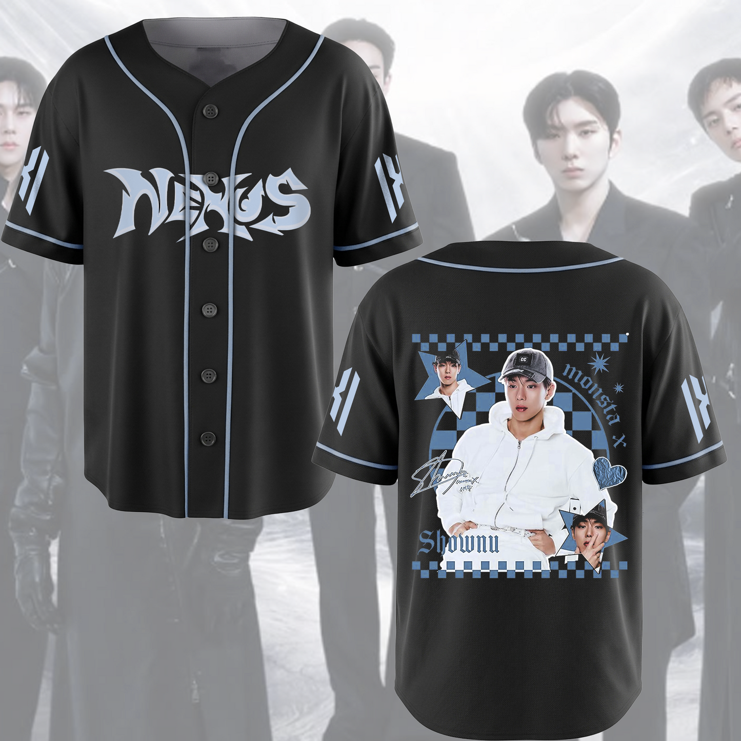 Retro Monsta X Nexus World Tour Blue Baseball Jersey The Phase Fan Edition