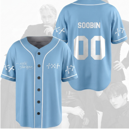 TXT Steal The Wind Baseball World Tour Blue Baseball Jersey r Fan Gifts