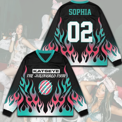 Flame Katseye The Wildworld Tour Mesh Splicing Long Sleeved Gift For Eyekons