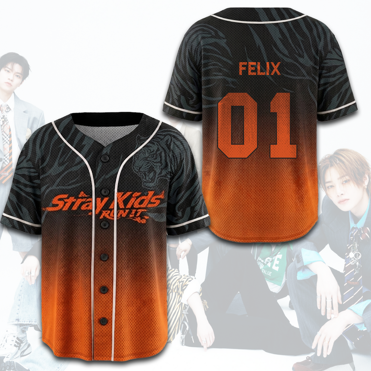 Stray Kids Run It Ombre Mesh Baseball Jersey SKZ Kpop Streetwear Merch Gift For Stay