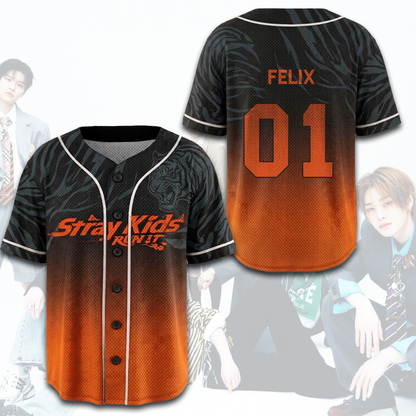 Stray Kids Run It Ombre Mesh Baseball Jersey SKZ Kpop Streetwear Merch Gift For Stay