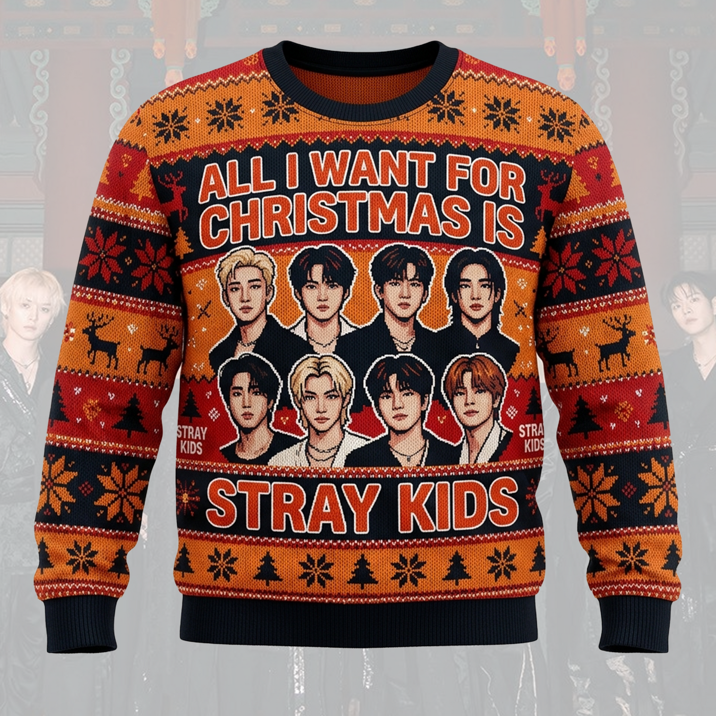 Stray Kids Run It World Tour Charming Christmas Ugly Sweater Orange Stay Edition
