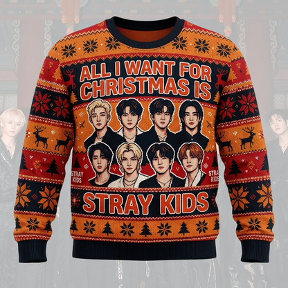Stray Kids Run It World Tour Charming Christmas Ugly Sweater Orange Stay Edition