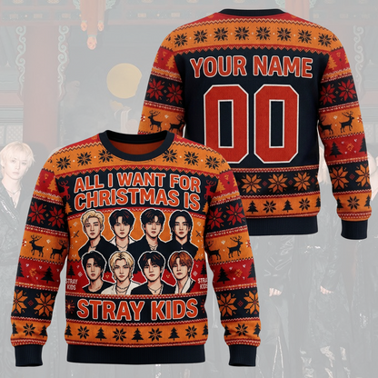 Stray Kids Run It World Tour Charming Christmas Ugly Sweater Orange Stay Edition