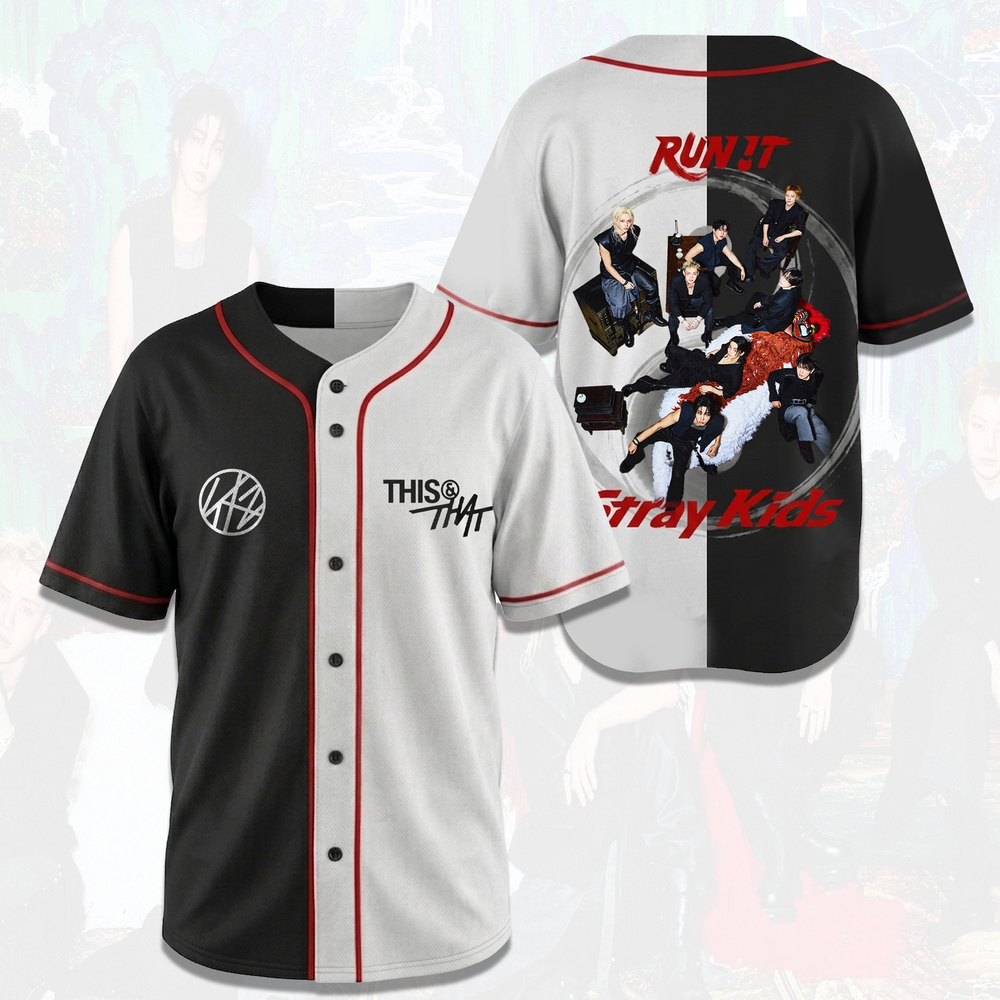 Black and White Stray kids Run It World Tour Baseball Jersey Gift For Stay