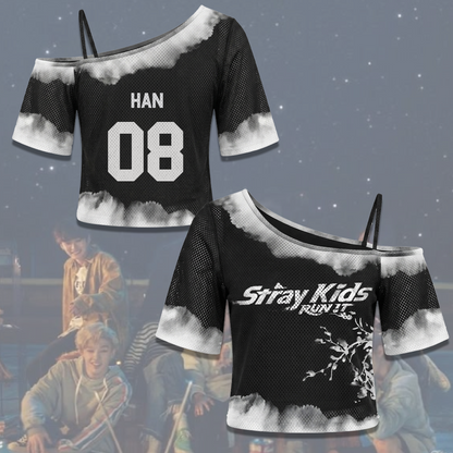 Gritty Stray Kids Run It World Tour Off Shoulder Mesh Gift For Stay