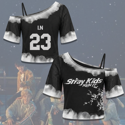 Gritty Stray Kids Run It World Tour Off Shoulder Mesh Gift For Stay