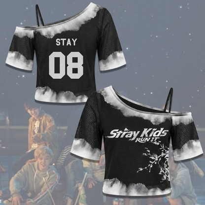 Gritty Stray Kids Run It World Tour Off Shoulder Mesh Gift For Stay