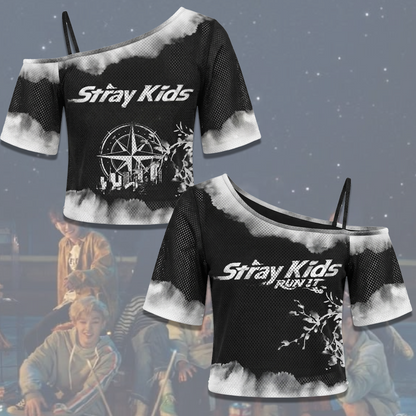 Gritty Stray Kids Run It World Tour Off Shoulder Mesh Gift For Stay