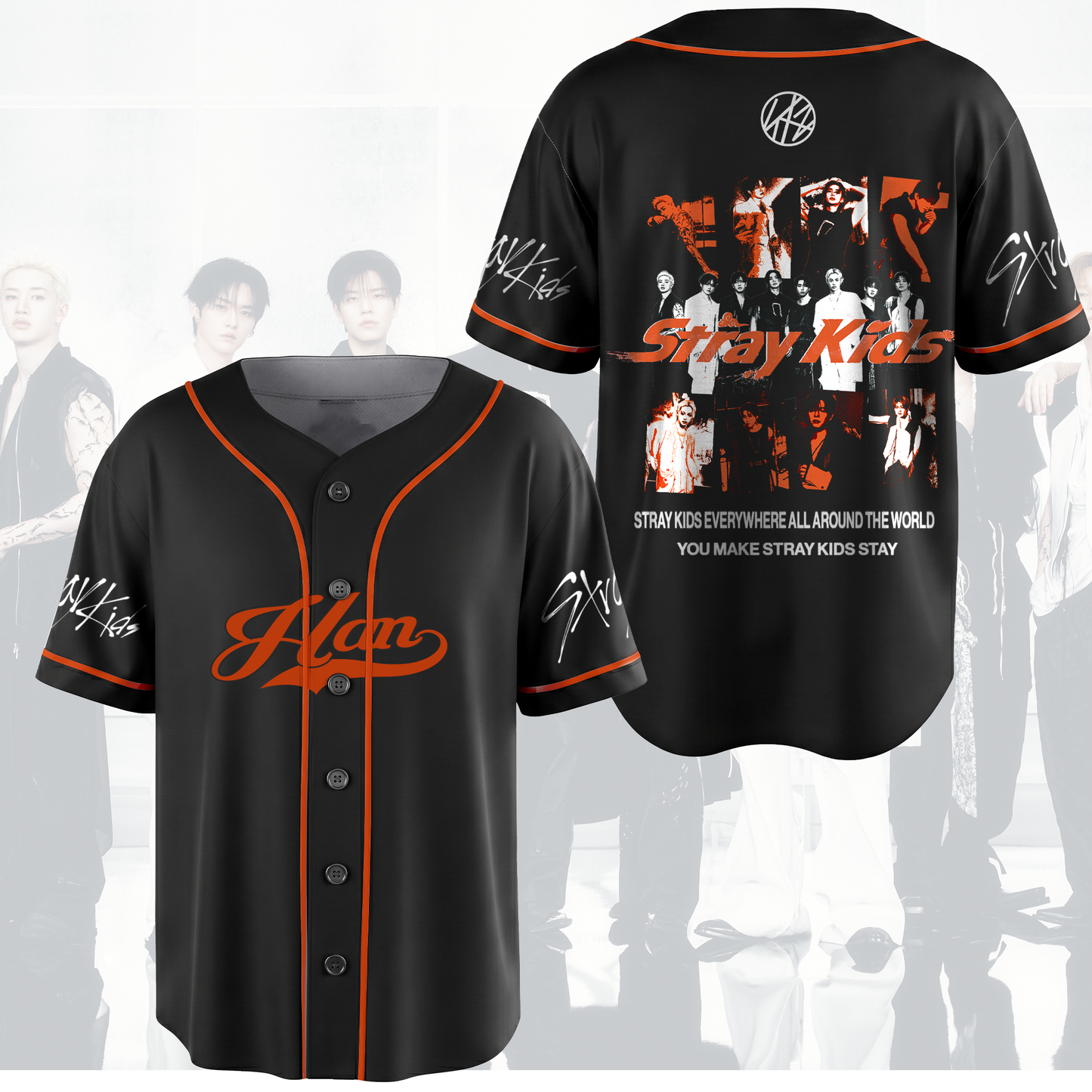 Run It World Tour Stray Kids Baseball Jersey Orange Season Gifts For Stay