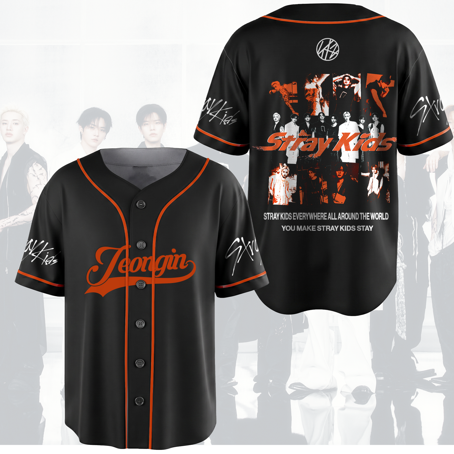 Run It World Tour Stray Kids Baseball Jersey Orange Season Gifts For Stay