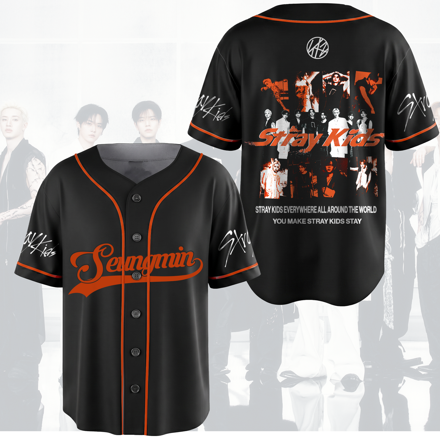 Run It World Tour Stray Kids Baseball Jersey Orange Season Gifts For Stay