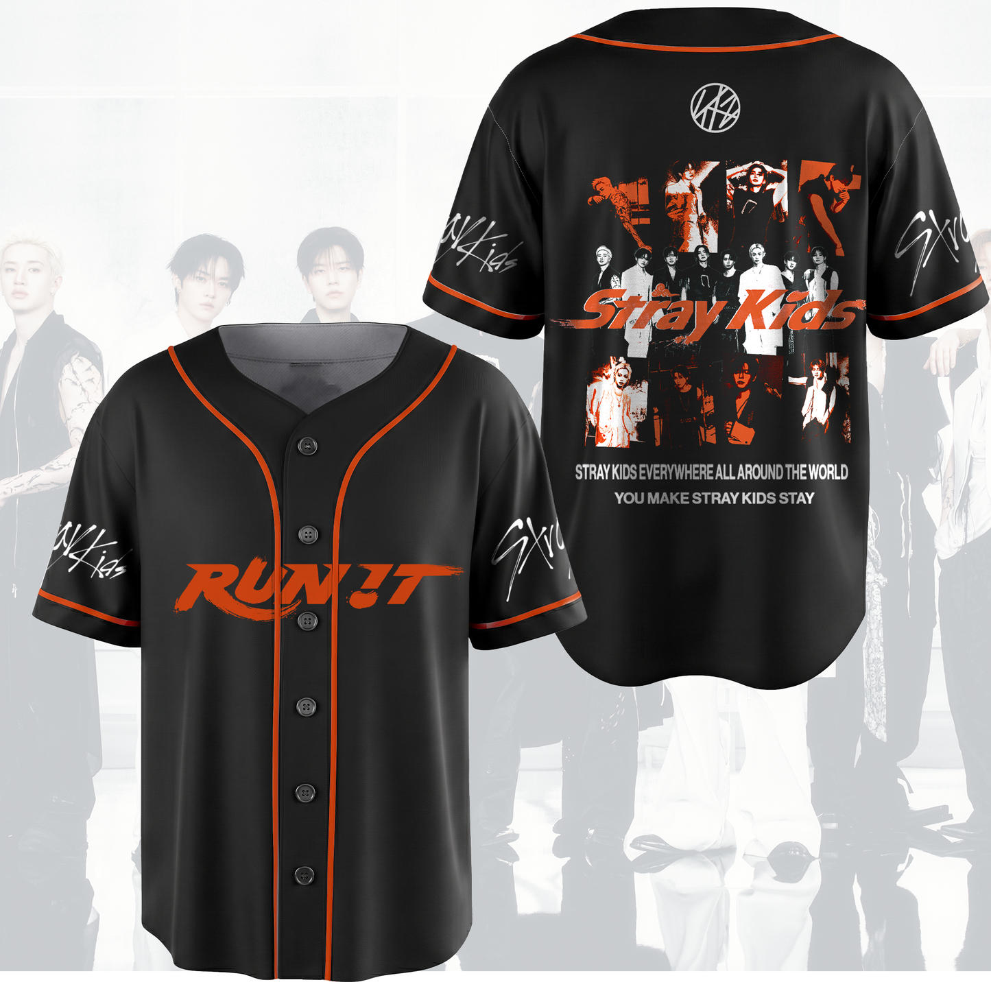 Run It World Tour Stray Kids Baseball Jersey Orange Season Gifts For Stay