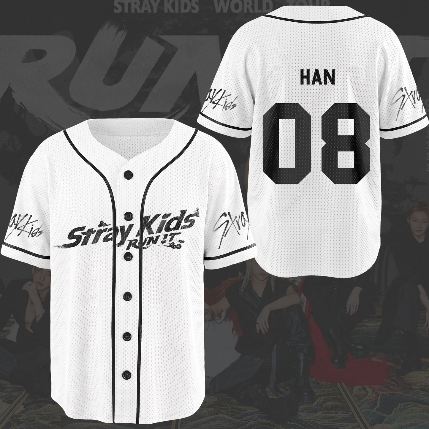Momentum Stray Kids World Tour Run It White Mesh Baseball Jersey Stay Edition