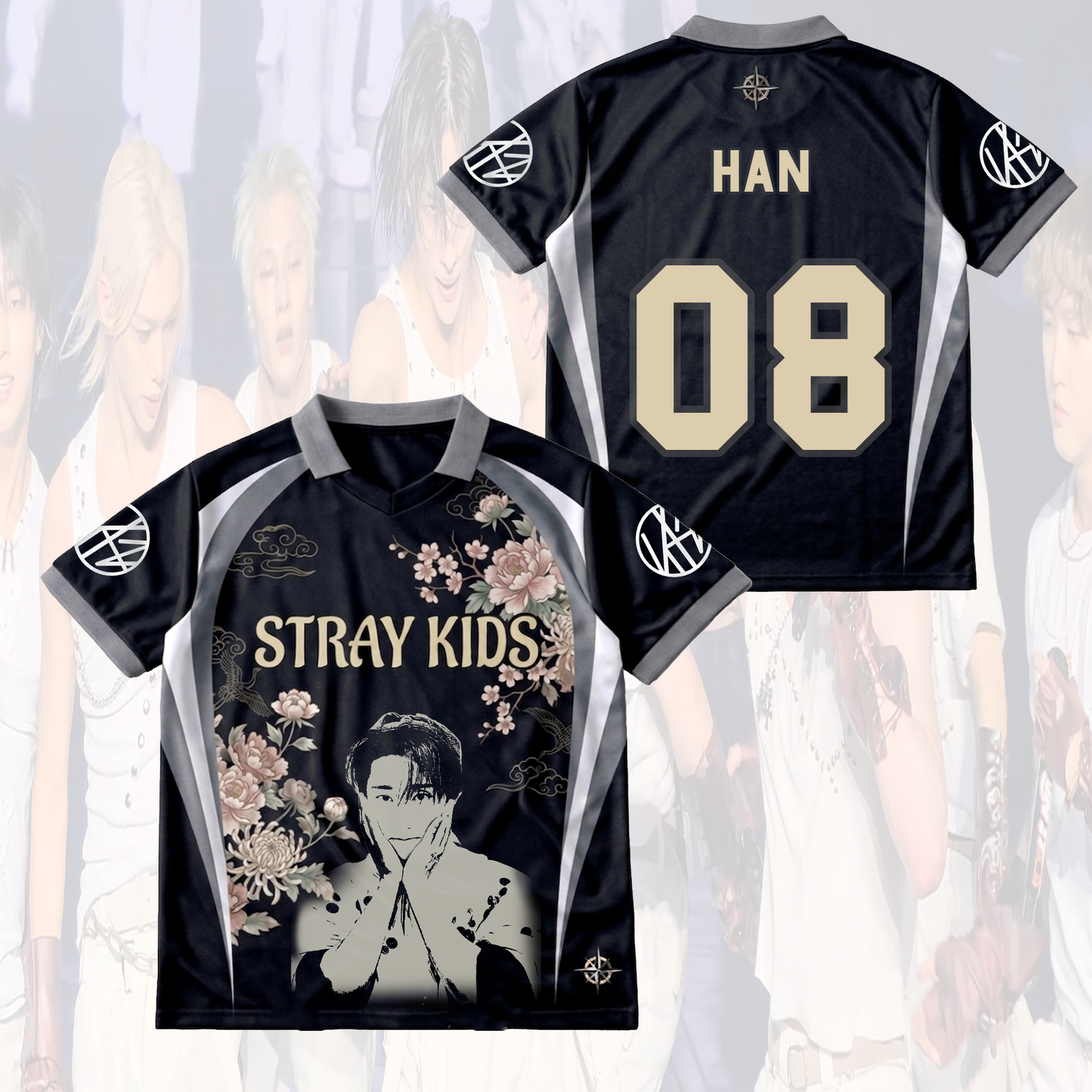 Traditional Floral Stray Kids Run It World Tour Winged Neck Baseball Shirt Fan Merch