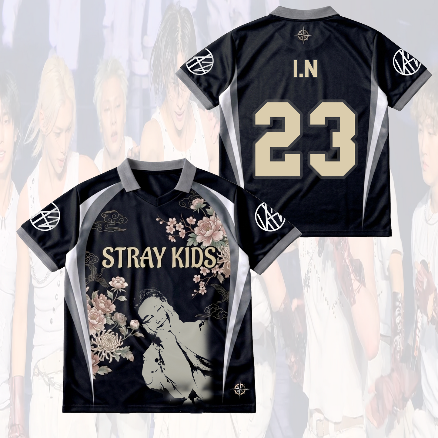 Traditional Floral Stray Kids Run It World Tour Winged Neck Baseball Shirt Fan Merch