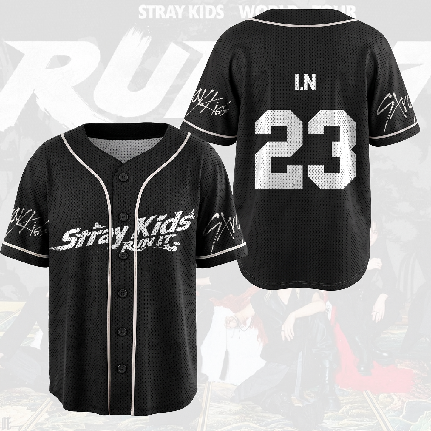 Black Momentum Stray Kids World Tour Run It Mesh Baseball Jersey Gift For Fans