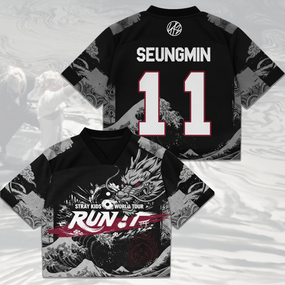Streetwear Stray Kids World Tour Run It Mixed Mesh Jersey Gifts For Stay