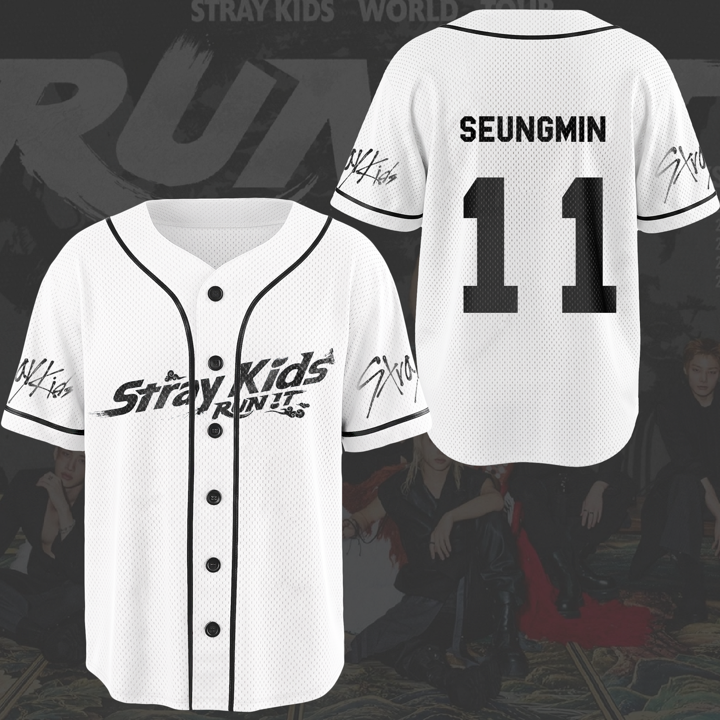 Momentum Stray Kids World Tour Run It White Mesh Baseball Jersey Stay Edition
