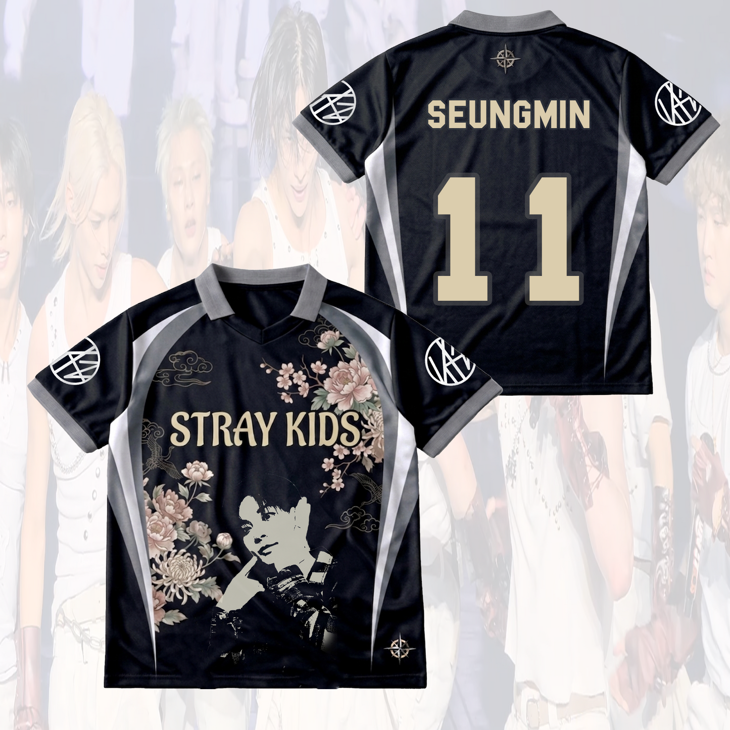 Traditional Floral Stray Kids Run It World Tour Winged Neck Baseball Shirt Fan Merch