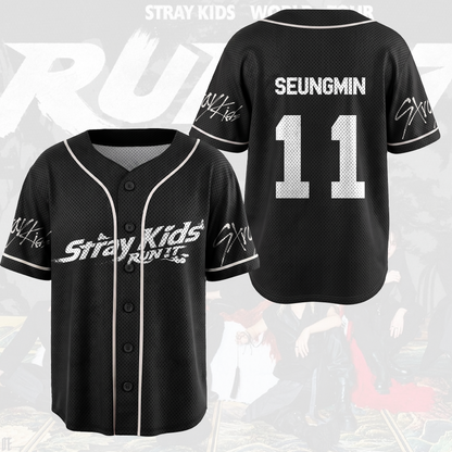 Black Momentum Stray Kids World Tour Run It Mesh Baseball Jersey Gift For Fans