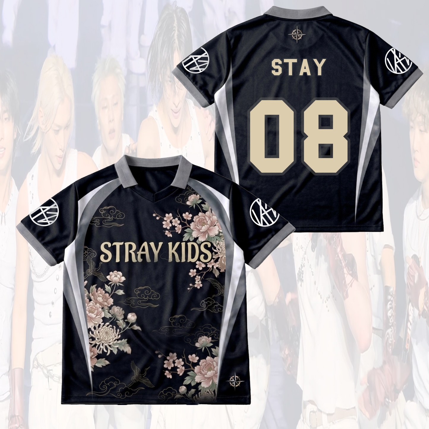 Traditional Floral Stray Kids Run It World Tour Winged Neck Baseball Shirt Fan Merch