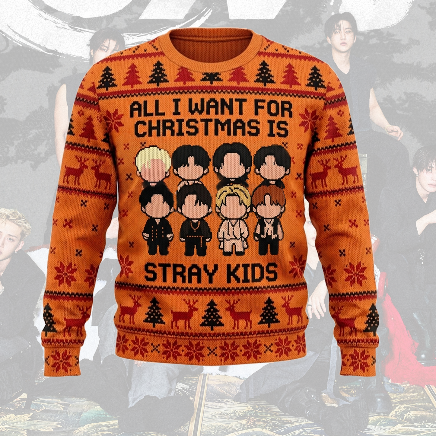 Stray Kids Orange Ugly Sweater Run It World Tour Holiday Merch Fan Editon
