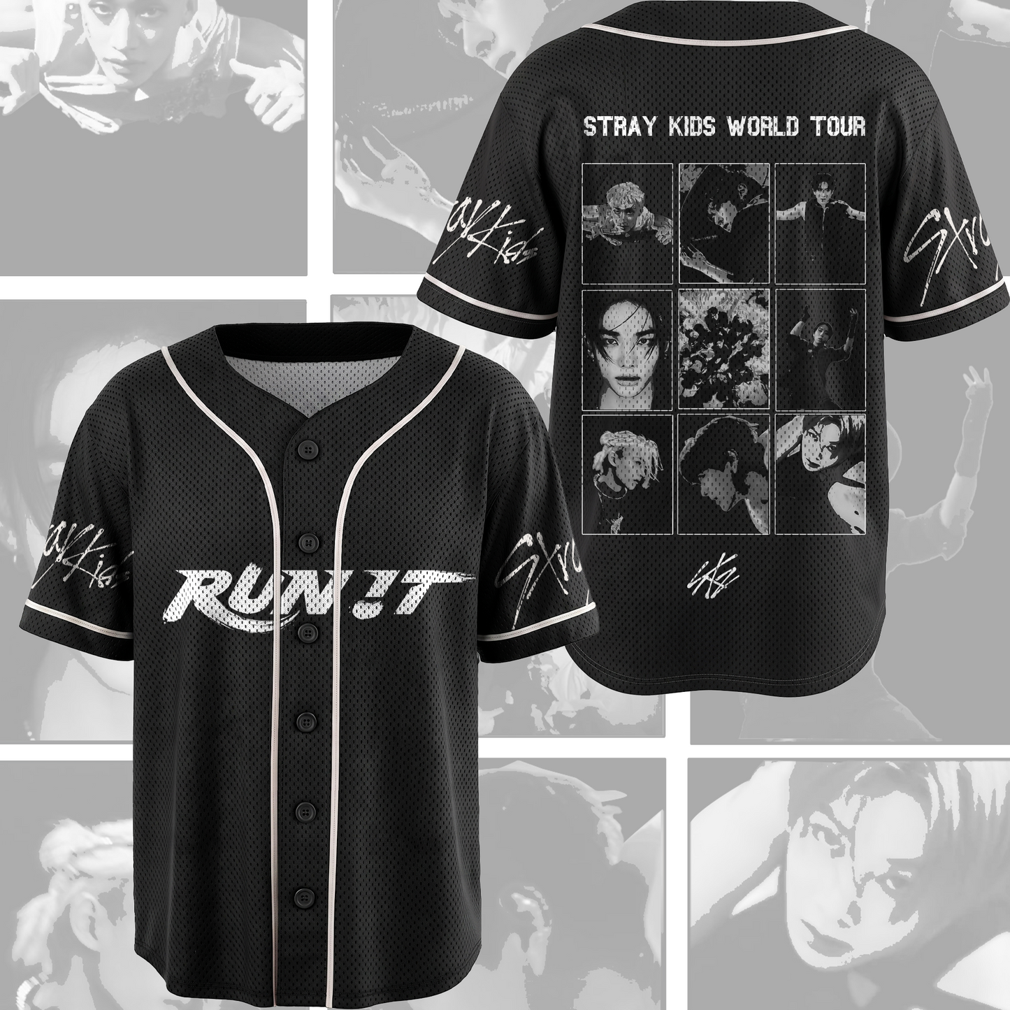 Stray Kids Run It World Tour Mesh Baseball Jersey Fan Editon