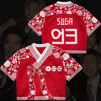 Scarlet Bangtan Floral BTS Tour Hanbok Style Mixed Mesh Jersey Gifts For Fans