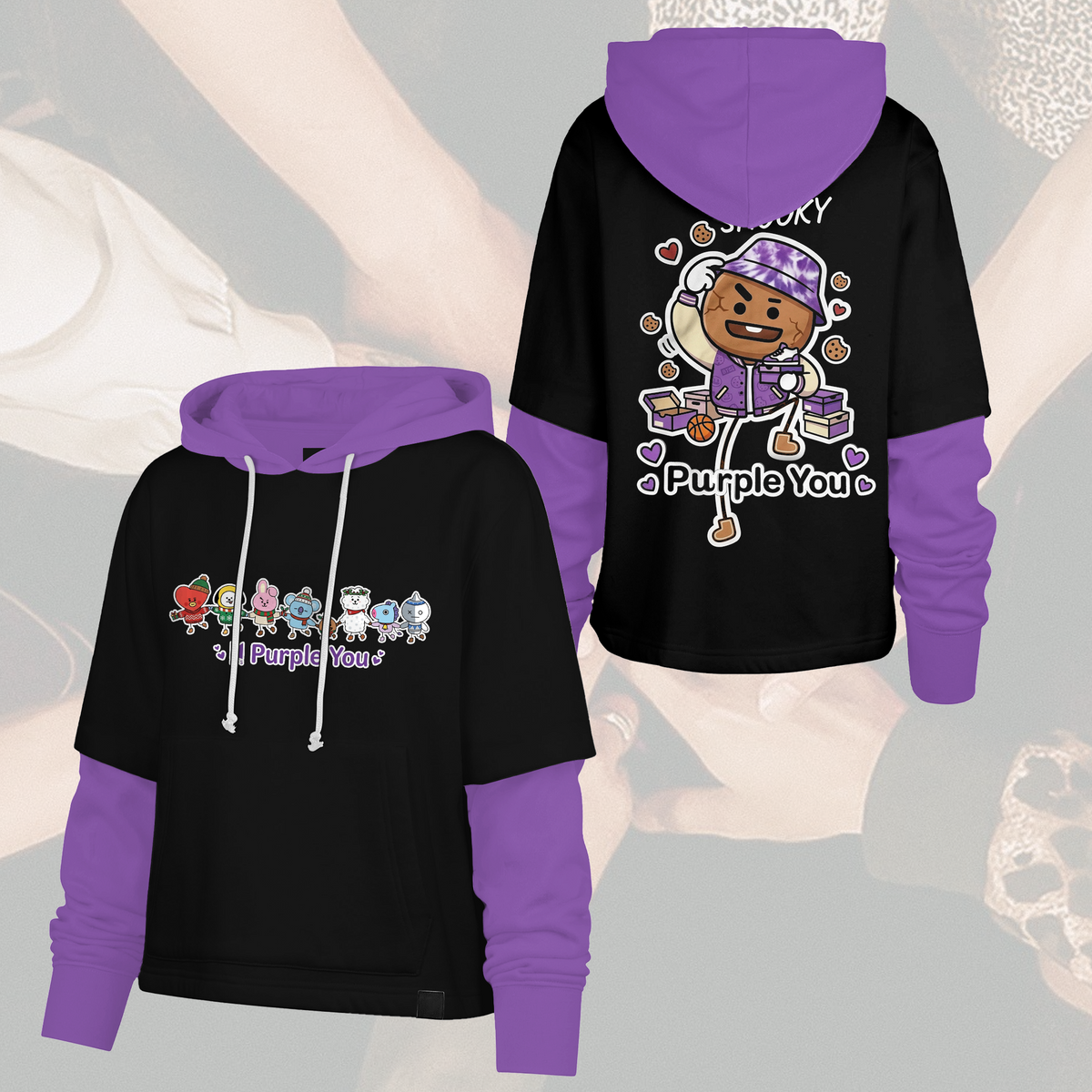 Cute BT21 Shortstop Hoodie Christmas Happy Purple You Gift for Fans