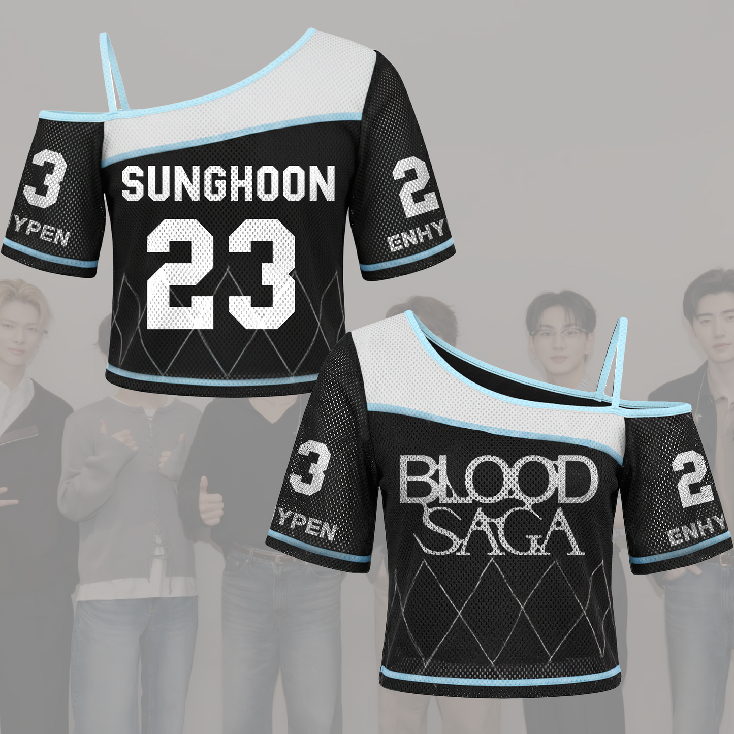 Sporty Chic Blood Saga The Sin Enhypen World Tour Tour Off Shoulder Mesh Gift For Fans